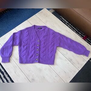 NAADAM Purple Wool and Cashmere Cropped Cable Cardigan